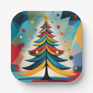 Assiettes En Carton Pop Art Géométrique Noël Branches en plumes