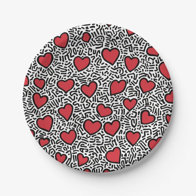 Assiettes En Carton Pop Art Heart Motif (Devant)