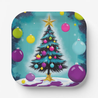 Assiettes En Carton Pop Art Noël bonbons comme des ornements colorés