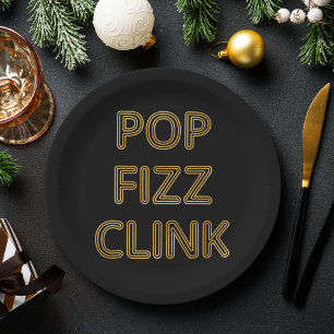 Assiettes En Carton Pop Fizz Clink Typographie moderne Réveillon du No