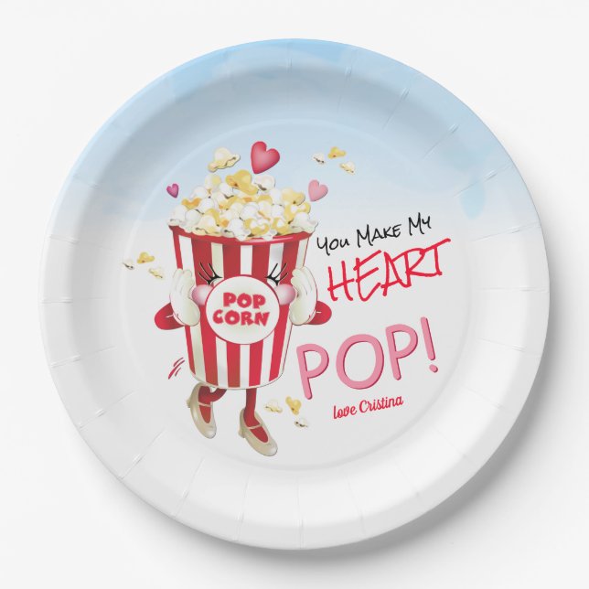 Assiettes En Carton Popcorn Love Funny (Devant)