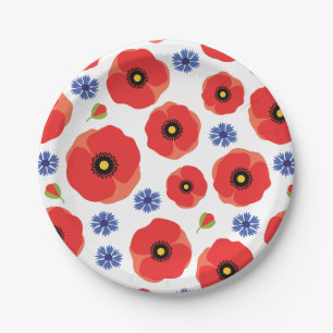 Assiettes En Carton Poppys Et Cornflowers Motif