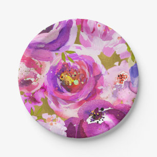 Assiettes En Carton Pops De Rose Violet Or Moderne Flore Chic Moderne