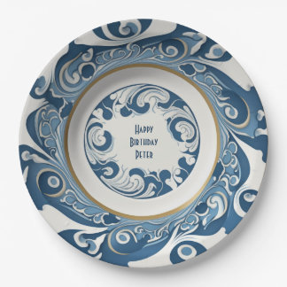 Assiettes En Carton Porcelaine bleu et blanc Art déco personnalisée