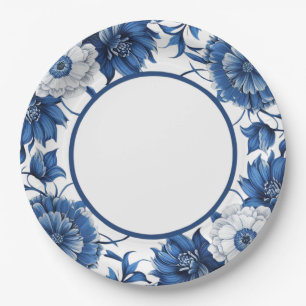 Assiettes En Carton Porcelaine moderne tendance bleue et blanche