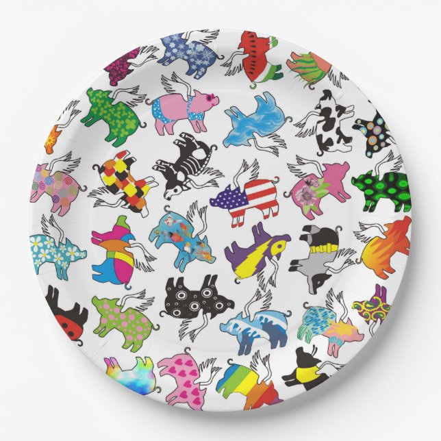 Assiettes En Carton Porcs de vol d'une plaque à papier (Devant)