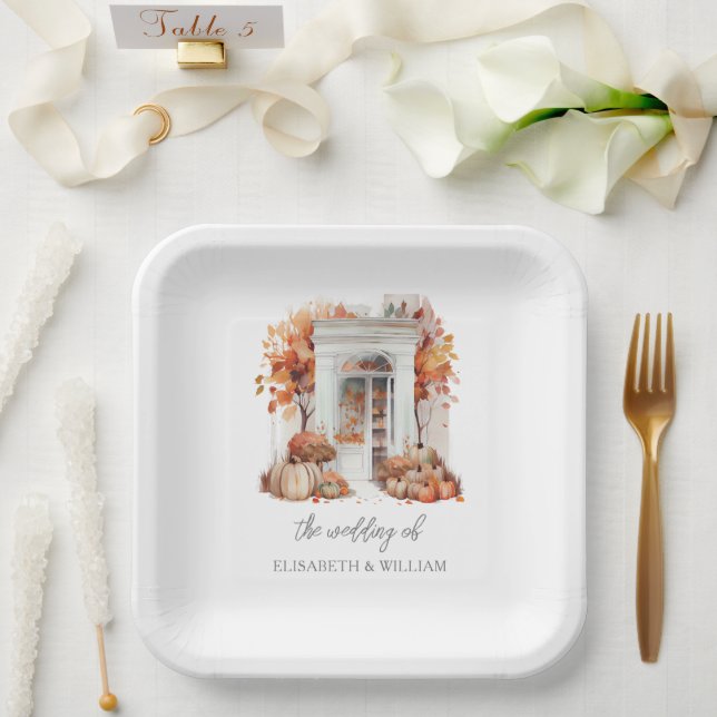 Assiettes En Carton Porte avant blanche de mariage automnal (Mariage)
