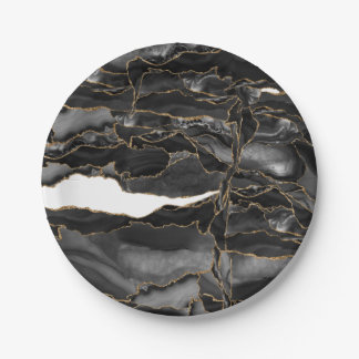 Assiettes En Carton Porte de Parties scintillant noir et or