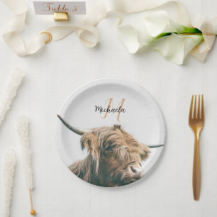 Assiettes En Carton Portrait de vache Highland nom personnalisé monogr