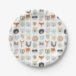 Assiettes En Carton Portraits animaux mignons amicaux des visages