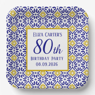 Assiettes En Carton Portugais Carreaux Bleu 80e anniversaire Méditerra