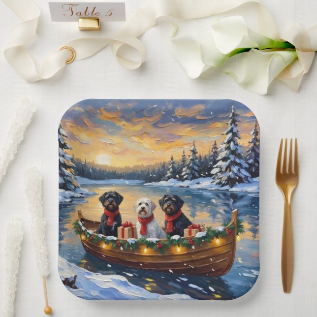 Assiettes En Carton Portuguese Water Dog Christmas Boat Holiday (Mariage)
