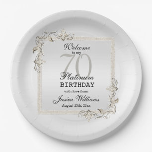 Assiettes En Carton Posh 70th Platinum Plaques de papier d'anniversair
