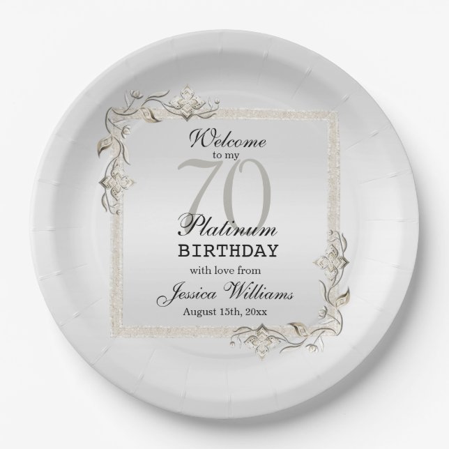 Assiettes En Carton Posh 70th Platinum Plaques de papier d'anniversair (Devant)