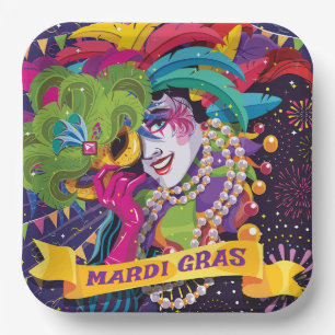 Assiettes En Carton Poster coloré Mardi Gras Masqué