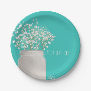 Assiettes En Carton Pot Mason Turquoise pour Baby Shower & Babys Breat