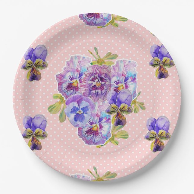 Assiettes En Carton Pot rose Motif Fleurs  Papier Plaque (Devant)