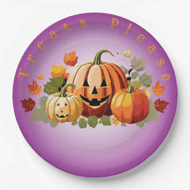 Assiettes En Carton Potiron d'Halloween Personnalisable (Devant)