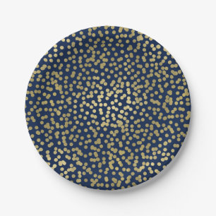 Assiettes En Carton Pots bleu foncé et doré Confetti Élégant Glam