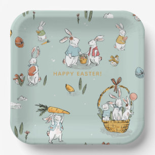 Assiettes En Carton Poubelles de Pâques Motif Oeuf et carottes Chasse