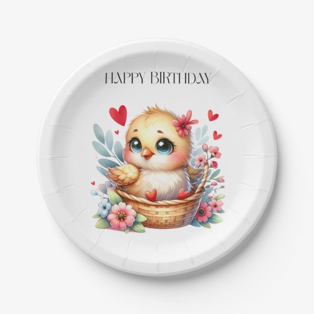 Assiettes En Carton Poulet de naissance mignon. (Devant)