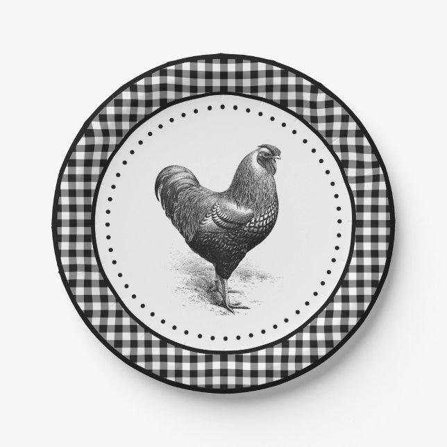 Assiettes En Carton Poulet Gingham (Devant)
