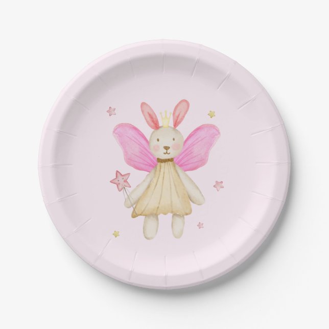 Assiettes En Carton Poupée Bunny Princess Fairy Wings Aquarelle (Devant)