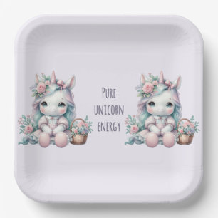 Assiettes En Carton Poupée Licorne Kawaii Pastel avec Panier de Fleurs