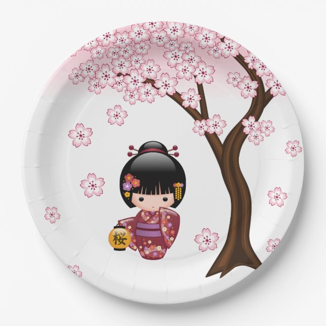 Assiettes En Carton Poupée Sakura Kokeshi - jolie fille japonaise Geis (Devant)