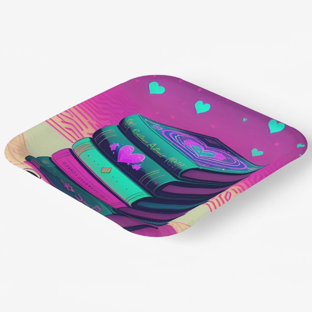 Assiettes En Carton Pour L'Amour Des Livres Carré Rose (Angulaire)