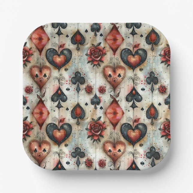 Assiettes En Carton Pour les amateurs de jeux de cartes. Jouer des sym (Recto)