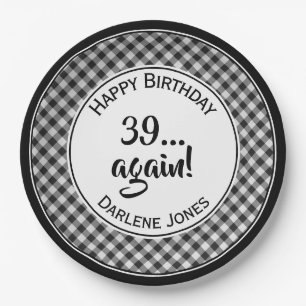 Assiettes En Carton Pour tous les âges Anniversaire Noir En vichy Che