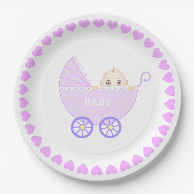 Assiettes En Carton Poussette bébé mignonne (Devant)