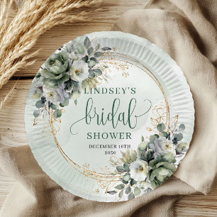 Assiettes En Carton Poussière de Bohème Papier Vert Eucalyptus pour Ma