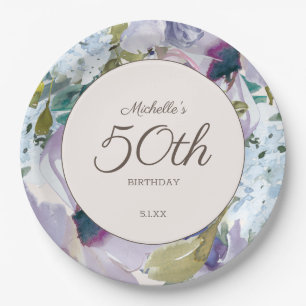 Assiettes En Carton Poussière de lilas Bleu aquarelle florale 50e anni