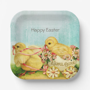 Assiettes En Carton Poussins de Pâques Rétro Vintage