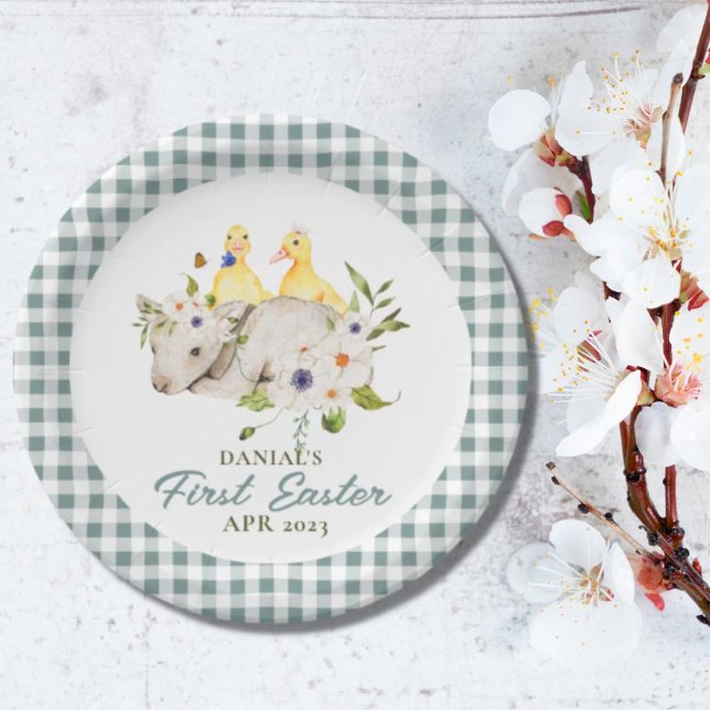 Assiettes En Carton Poussins Plaid Petit Agneau Ma première Pâques (Créateur téléchargé)