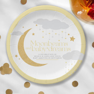 Assiettes En Carton Poutres de lune et rêves de bébé baby shower jaune
