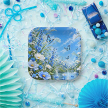 Prairie Fleurie Papillon Bleu Carré Nature