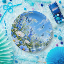 Prairie Fleurie Papillon Bleu Rond Floral Nature
