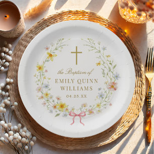 Assiettes En Carton Prairie fleurie printanière colorée Baptême