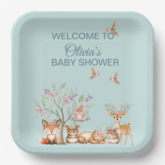 Assiettes En Carton Precious Woodland Animals - Welcome to Baby Shower (Recto)