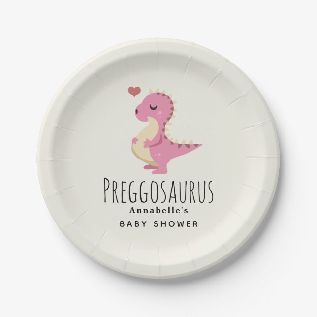 Assiettes En Carton Preggosaurus Cute Dinosaur Baby shower fille (Devant)
