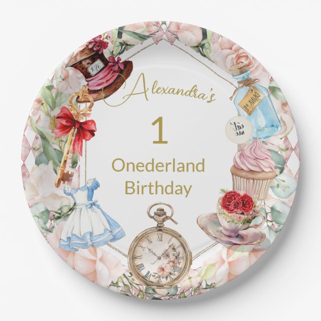 Assiettes En Carton Premier Anniversaire Alice Au Pays Des Merveilles  (Devant)
