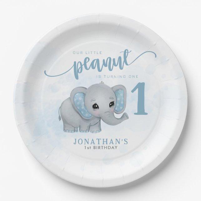 Assiettes En Carton Premier anniversaire Blue Elephant Boy 1er anniver (Devant)