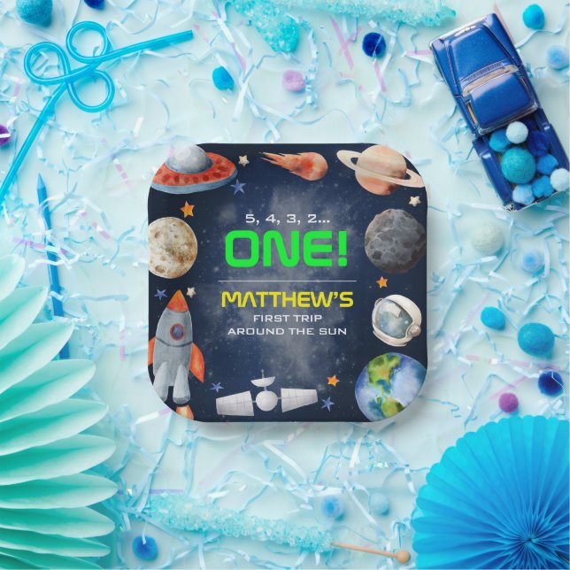 Assiettes En Carton Premier anniversaire dans l'espace (Fête)