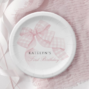Assiettes En Carton Premier anniversaire de la Bow rose
