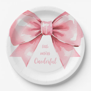 Assiettes En Carton Premier anniversaire de la fille rose moderne