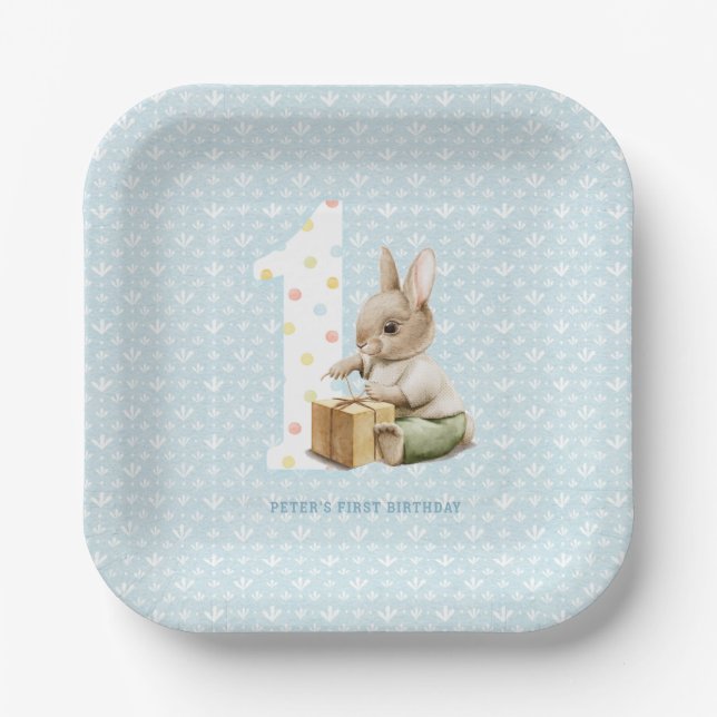 Assiettes En Carton Premier anniversaire de la mignonne Bunny (Recto)