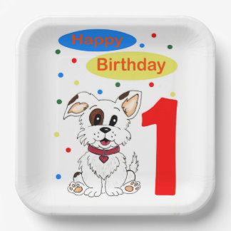 Assiettes En Carton Premier anniversaire d'enfant Chiot mignon et conf